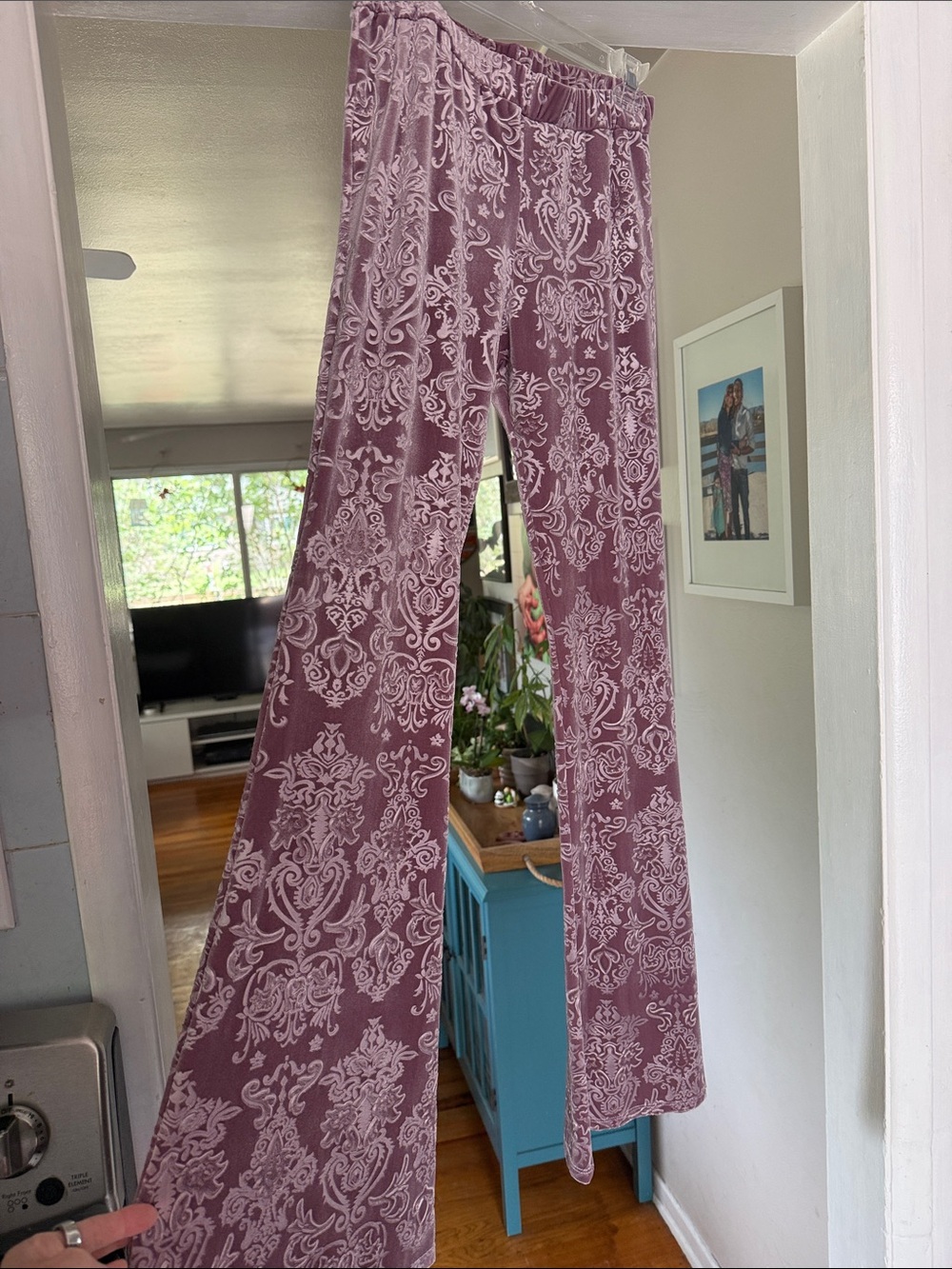 Women's Mauve velvet Patterned flared  Pants